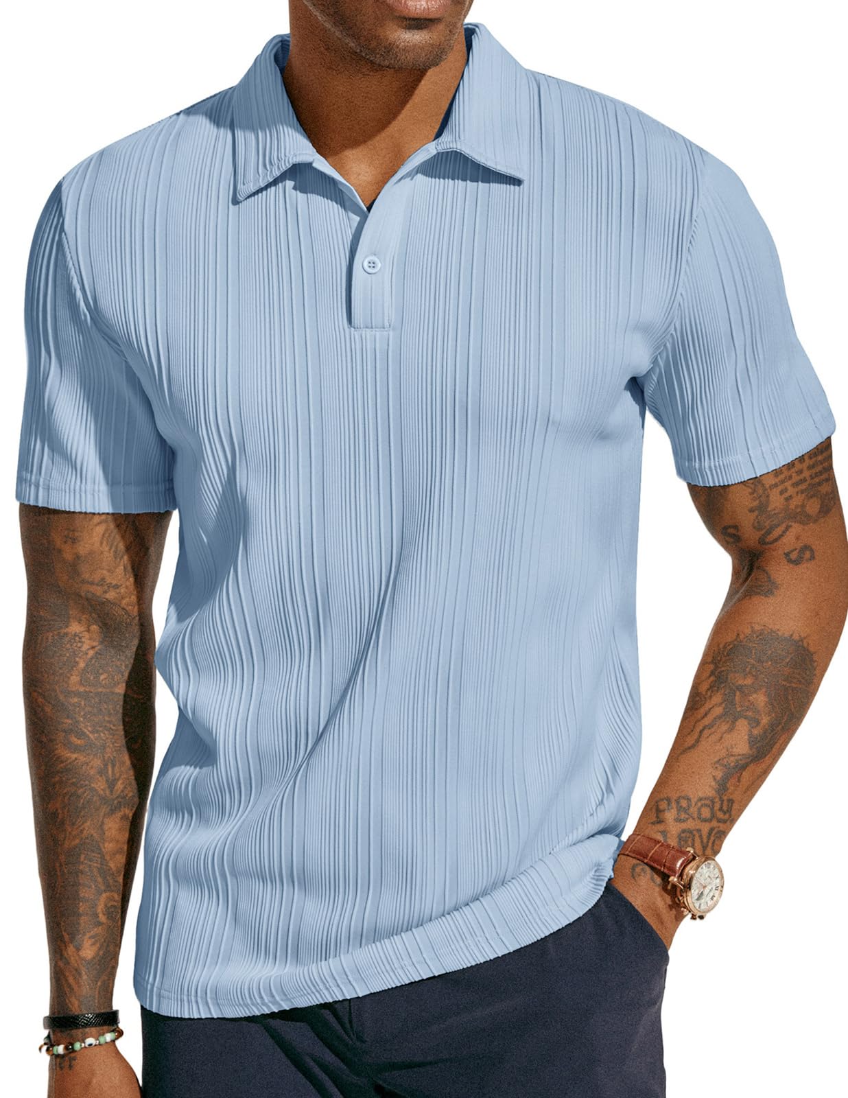 PJ PAUL JONES Mens Textured Knit Polo Shirts Regular Fit Stretchy Golf Shirts